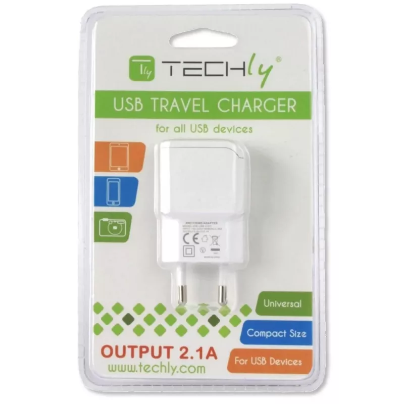 Techly Adaptador de enchufe italiano con 1 puerto USB 5V / 2,1A Blanco IPW-USB-21EC