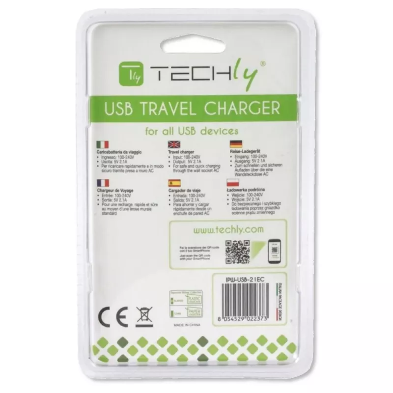Techly Adaptador de enchufe italiano con 1 puerto USB 5V / 2,1A Blanco IPW-USB-21EC