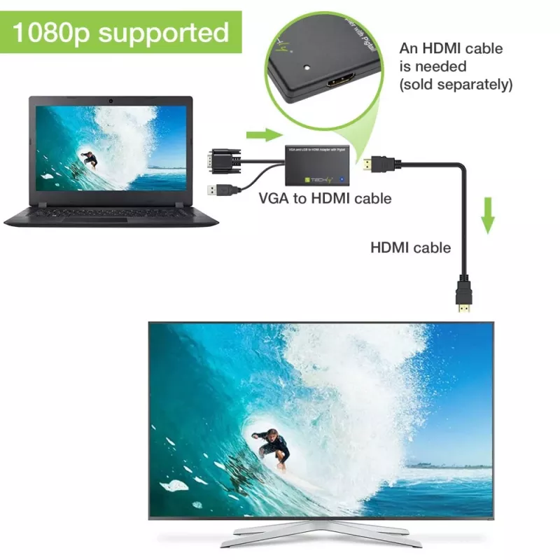Techly Convertidor de cable SVGA y audio a HDMI IDATA HDMI-VGA3