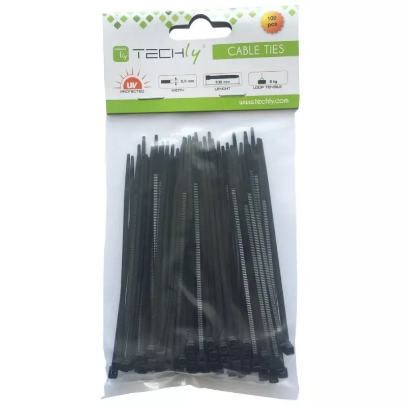 Techly Brida de nailon Patch 100X2,5 mm 100 uds. Negro ISWT-10025-BK