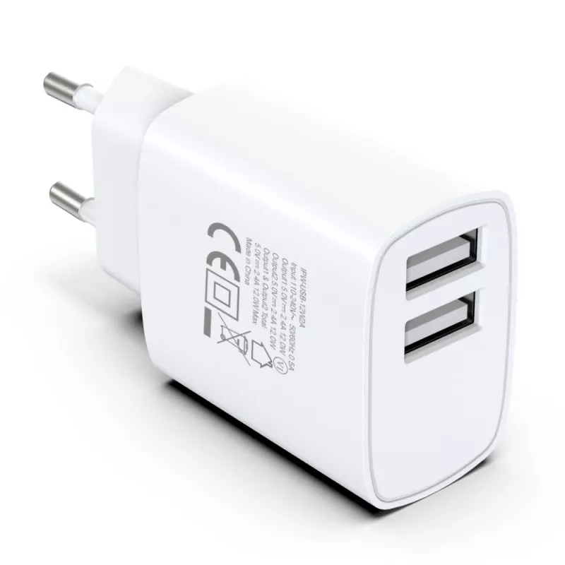 Techly IPW-USB-12W2A Cargador de dispositivos móviles para auriculares, altavoz portátil, powerbank, smartphone, tablet blanco AC interior