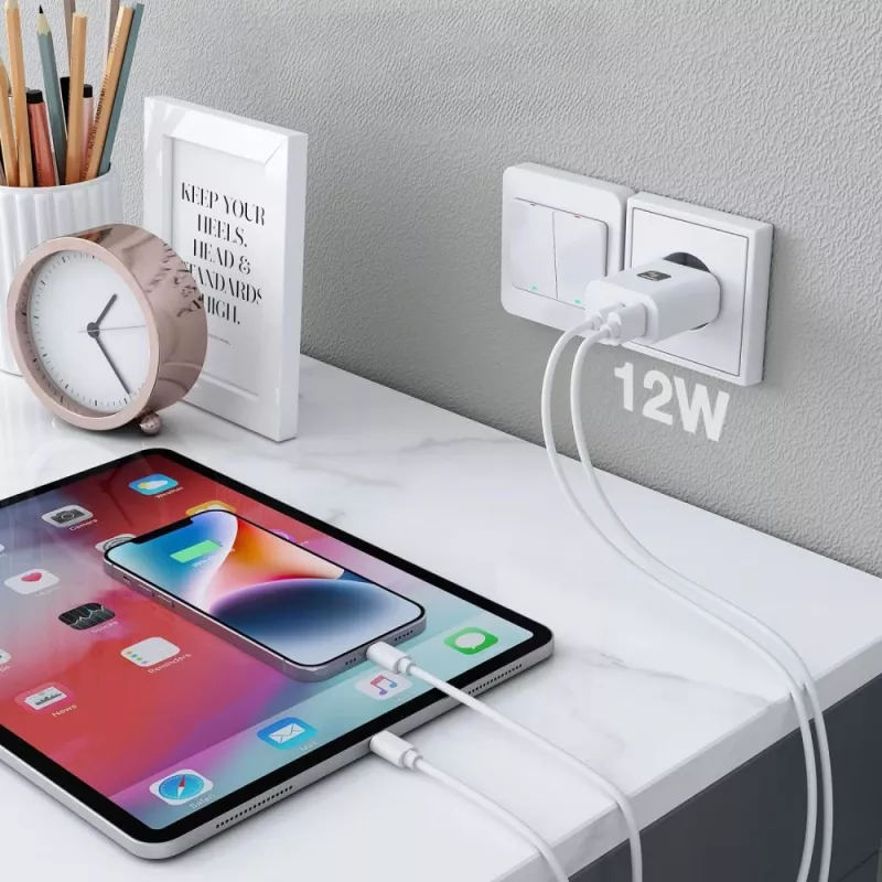 Techly IPW-USB-12W2A Cargador de dispositivos móviles para auriculares, altavoz portátil, powerbank, smartphone, tablet blanco AC interior