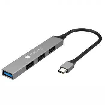 Techly IUSB32-HUB4C-3U2SLS estación de acoplamiento/replicador de puertos con cable USB 3.2 Gen 1 (3.1 Gen 1) Type-C gris