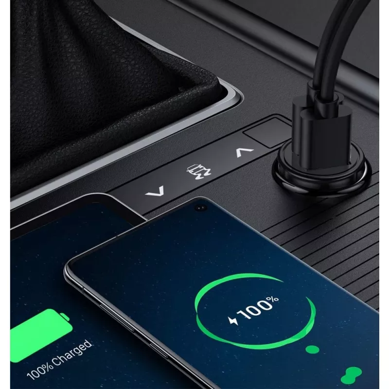 Techly mini cargador de coche 2 puertos USB-A Quick Charge 3.0 36W en negro metal