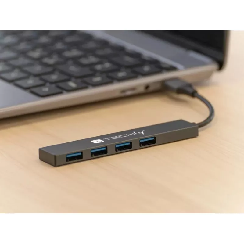 Techly IUSB32-HUB4A-4U3SL Docking station/replicador de puertos para portátil con cable USB 3.2 Gen 1 (3.1 Gen 1) Type-A gris