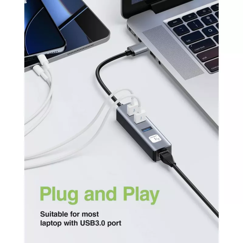 Techly IDATA USB-ETGIGA3AA Docking station/replicador de puertos para portátil con cable USB 3.2 Gen 1 (3.1 Gen 1) Type-A negro, plata