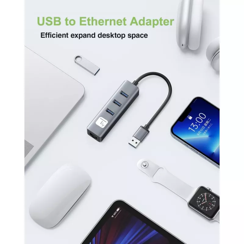 Techly IDATA USB-ETGIGA3AA Docking station/replicador de puertos para portátil con cable USB 3.2 Gen 1 (3.1 Gen 1) Type-A negro, plata