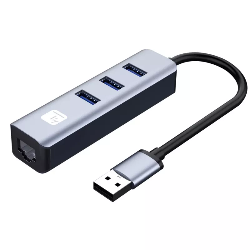 Techly IDATA USB-ETGIGA3AA Docking station/replicador de puertos para portátil con cable USB 3.2 Gen 1 (3.1 Gen 1) Type-A negro, plata