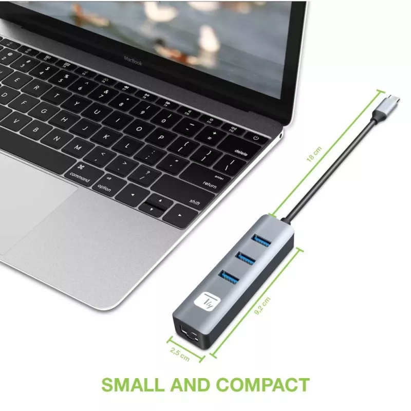 Techly IDATA USB-ETGIGA3CA Docking station/replicador de puertos para portátil con cable USB 3.2 Gen 1 (3.1 Gen 1) Type-A + Type-C negro, plata