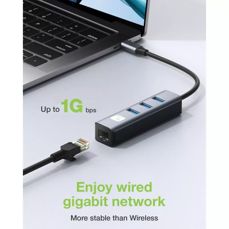 Techly IDATA USB-ETGIGA3CA Docking station/replicador de puertos para portátil con cable USB 3.2 Gen 1 (3.1 Gen 1) Type-A + Type-C negro, plata