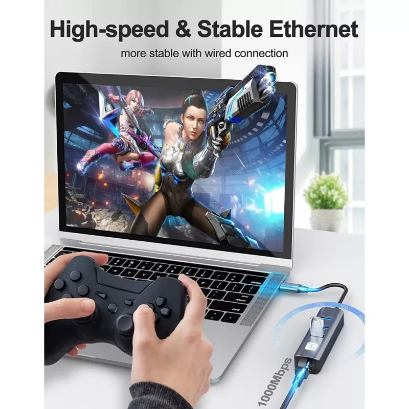 Techly IDATA USB-ETGIGA3CA Docking station/replicador de puertos para portátil con cable USB 3.2 Gen 1 (3.1 Gen 1) Type-A + Type-C negro, plata