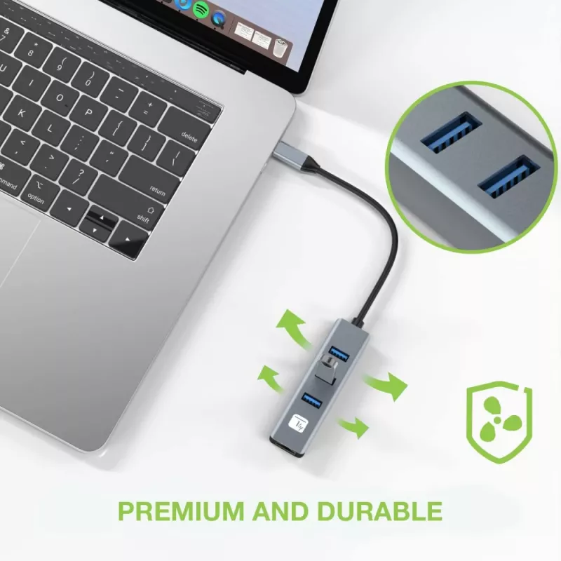 Techly IDATA USB-ETGIGA3CA Docking station/replicador de puertos para portátil con cable USB 3.2 Gen 1 (3.1 Gen 1) Type-A + Type-C negro, plata