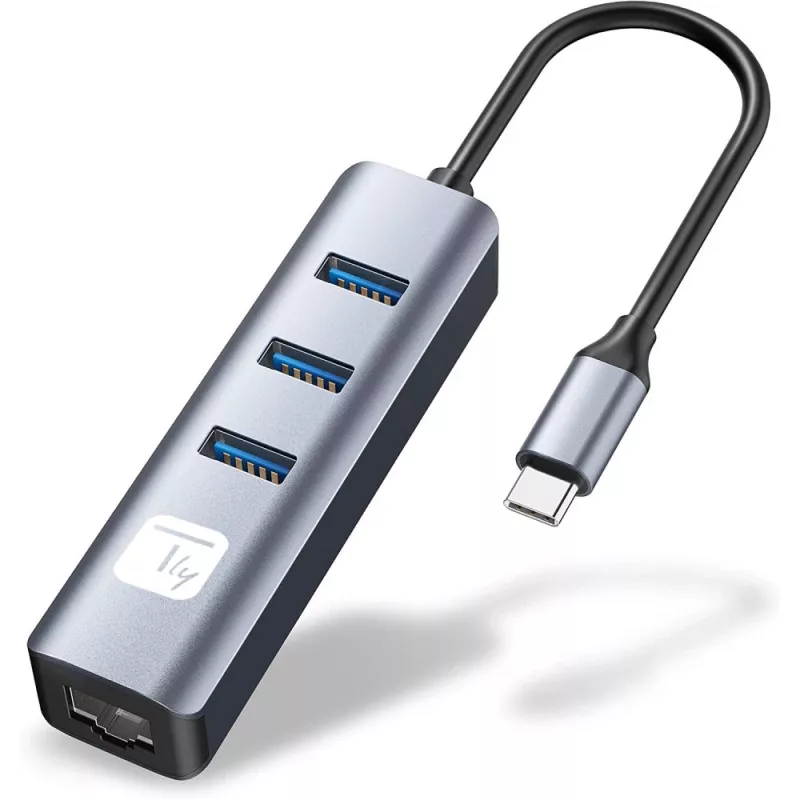 Techly IDATA USB-ETGIGA3CA Docking station/replicador de puertos para portátil con cable USB 3.2 Gen 1 (3.1 Gen 1) Type-A + Type-C negro, plata