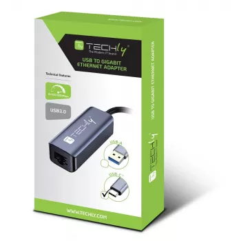 Techly IDATA USB-ETGIGA-CA Docking station/replicador de puertos para portátil con cable USB 3.2 Gen 1 (3.1 Gen 1) Type-C negro, plata