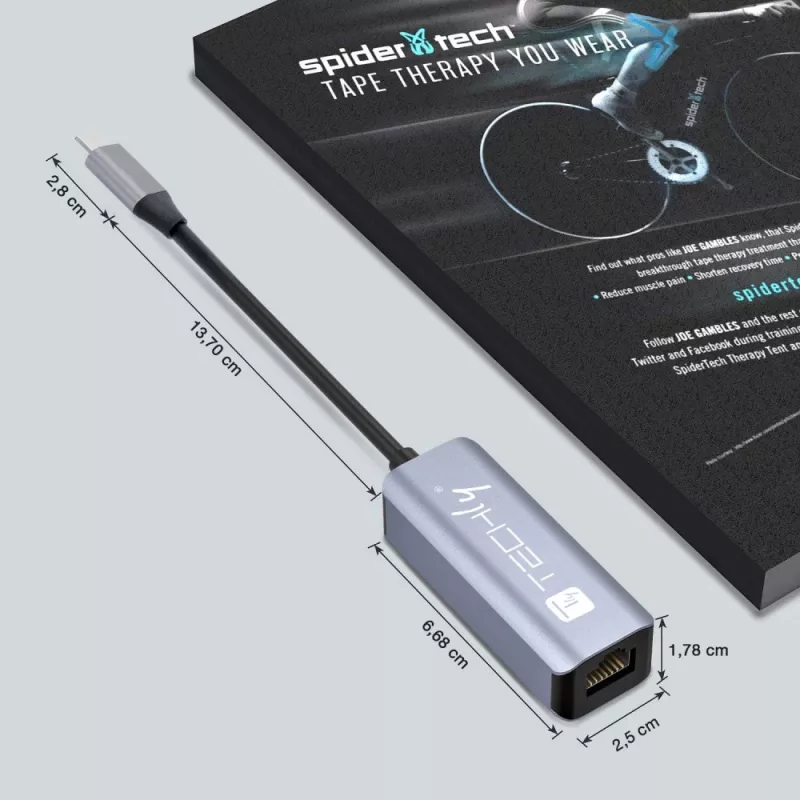 Techly IDATA USB-ETGIGA-CA Docking station/replicador de puertos para portátil con cable USB 3.2 Gen 1 (3.1 Gen 1) Type-C negro, plata