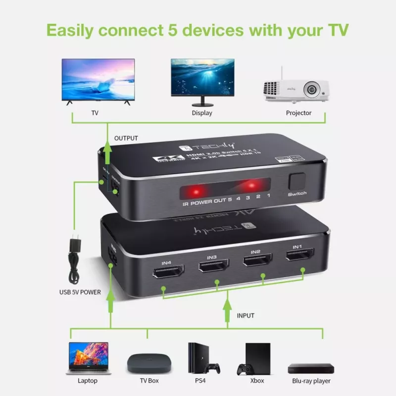 Techly IDATA HDMI2-4K5160B Conmutador de vídeo HDMI