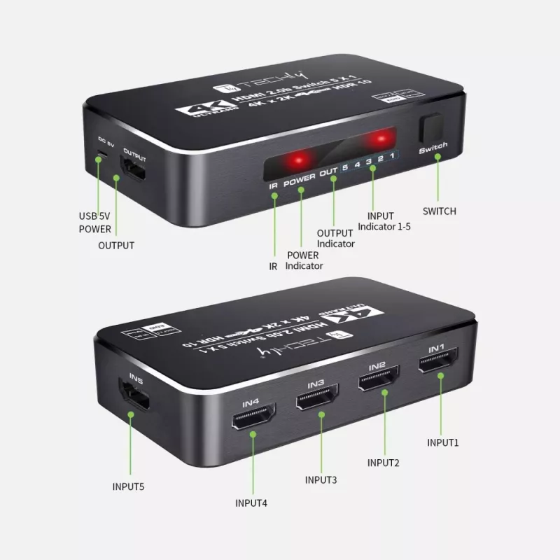 Techly IDATA HDMI2-4K5160B Conmutador de vídeo HDMI