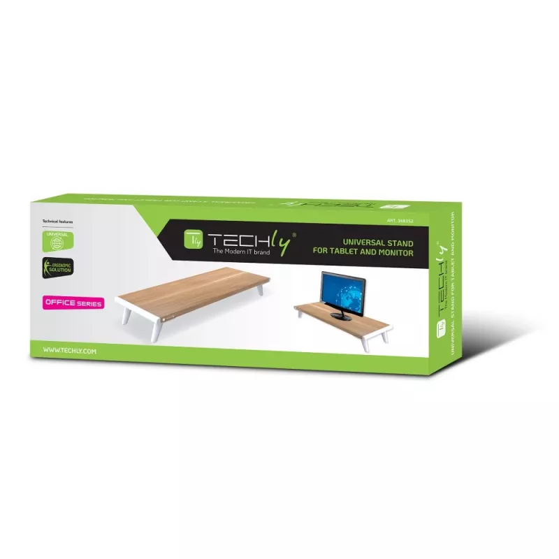 Techly ICA-MS 389 Soporte para monitor de escritorio blanco, madera
