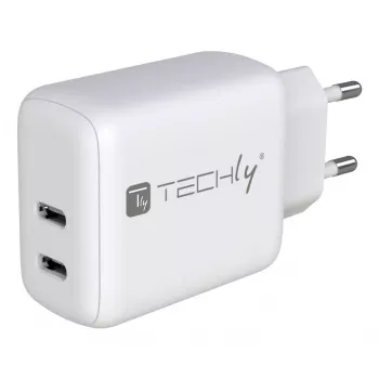 Techly IPW-USB-2C35W Cargador para dispositivos móviles portátil, smartphone, tablet blanco AC interior carga rápida
