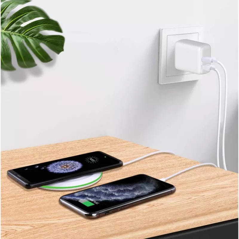 Techly IPW-USB-2C35W Cargador para dispositivos móviles portátil, smartphone, tablet blanco AC interior carga rápida