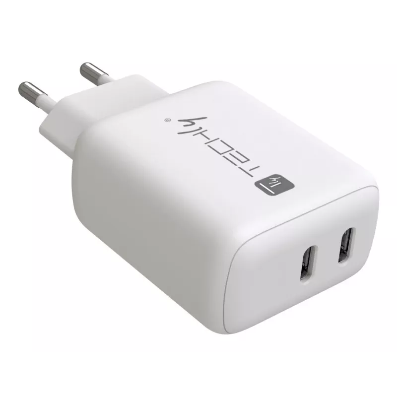 Techly IPW-USB-2C35W Cargador para dispositivos móviles portátil, smartphone, tablet blanco AC interior carga rápida