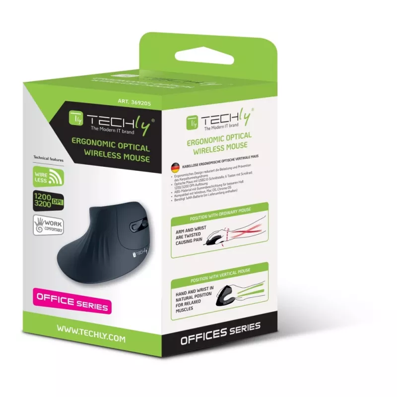 Techly IM 1100-VM-B Ratón médico para diestros RF inalámbrico óptico 3200 DPI