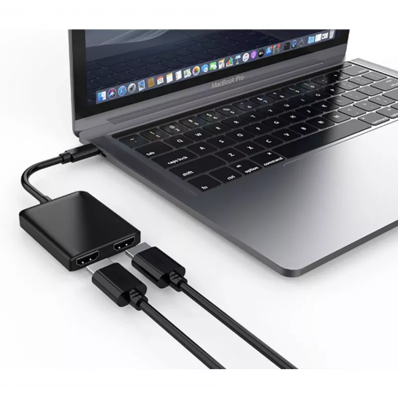 Techly IADAP USBC-HDMI2T4K Adaptador de cable de vídeo 0,15 m USB Type-C 2 x HDMI negro