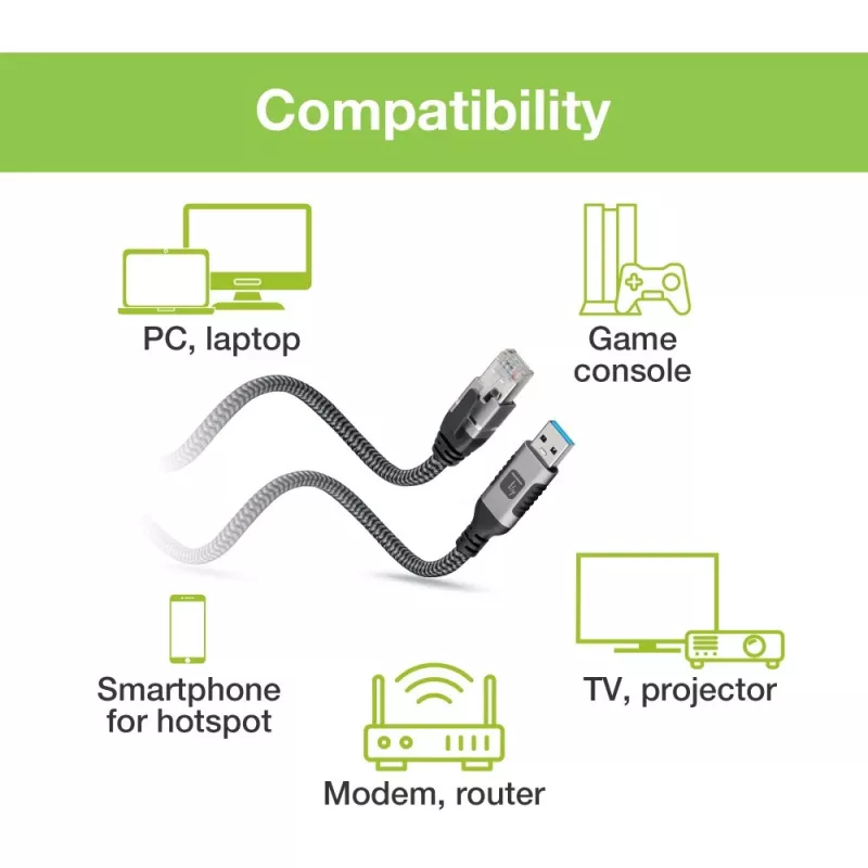 Techly ICOC-U3A-RJ45-030 Cable adaptador de USB 3.0 Type-A a Gigabit Ethernet, 3 m, negro/plata