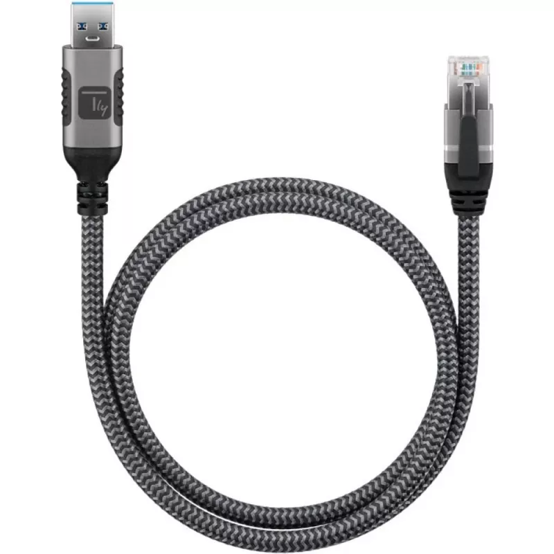 Techly ICOC-U3A-RJ45-050 Cable adaptador de USB 3.0 Type-A a Gigabit Ethernet, 5 m, negro/plata