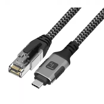 Techly ICOC-U3C-RJ45-050 Cable adaptador de USB 3.2 Type-C a Gigabit Ethernet, 5 m, negro/plata
