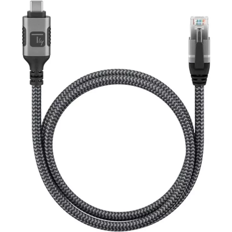 Techly ICOC-U3C-RJ45-050 Cable adaptador de USB 3.2 Type-C a Gigabit Ethernet, 5 m, negro/plata