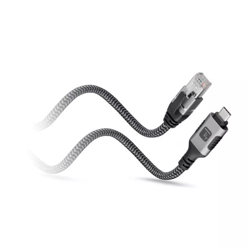 Techly ICOC-U3C-RJ45-050 Cable adaptador de USB 3.2 Type-C a Gigabit Ethernet, 5 m, negro/plata