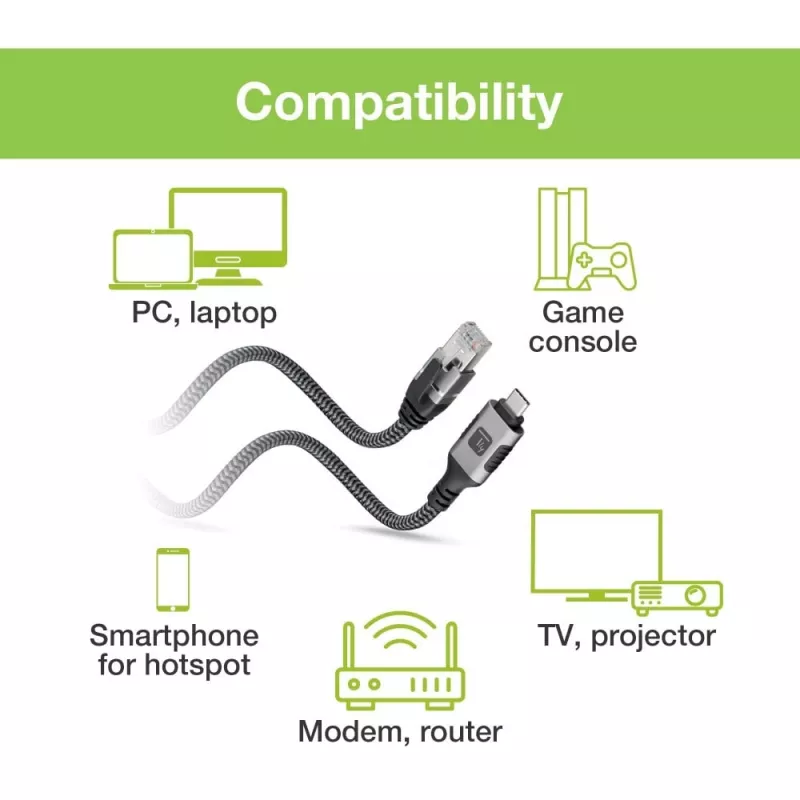 Techly ICOC-U3C-RJ45-050 Cable adaptador de USB 3.2 Type-C a Gigabit Ethernet, 5 m, negro/plata
