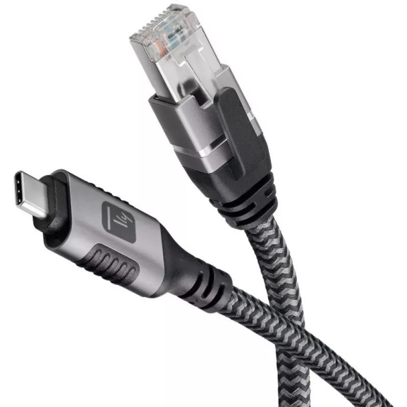 Techly ICOC-U3C-RJ45-075 Cable adaptador de USB 3.2 Type-C a Gigabit Ethernet, 7,5 m, negro/plata