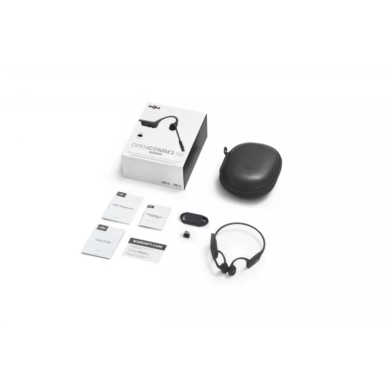 SHOKZ OpenComm2 UC 2025 Upgrade Auriculares Bluetooth inalámbricos con conducción ósea para videoconferencias, puerto de carga USB-C y adaptador USB-C | 16 h de conversación, 29 m de alcance, 1 h de carga | Incluye micrófono de brazo con cancelación de ruido y dongle, Negro