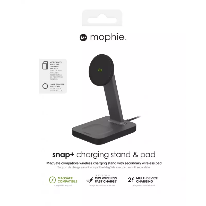 mophie UNV WRLS-snap+ stand & pad-negro-ROC-EU, interior, AC, carga inalámbrica, negro