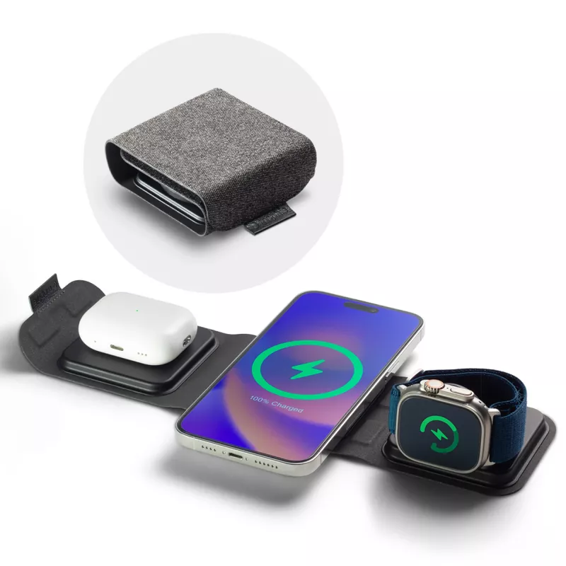 mophie cargador de viaje 3 en 1 con MagSafe (2023), interior, USB, carga inalámbrica, negro