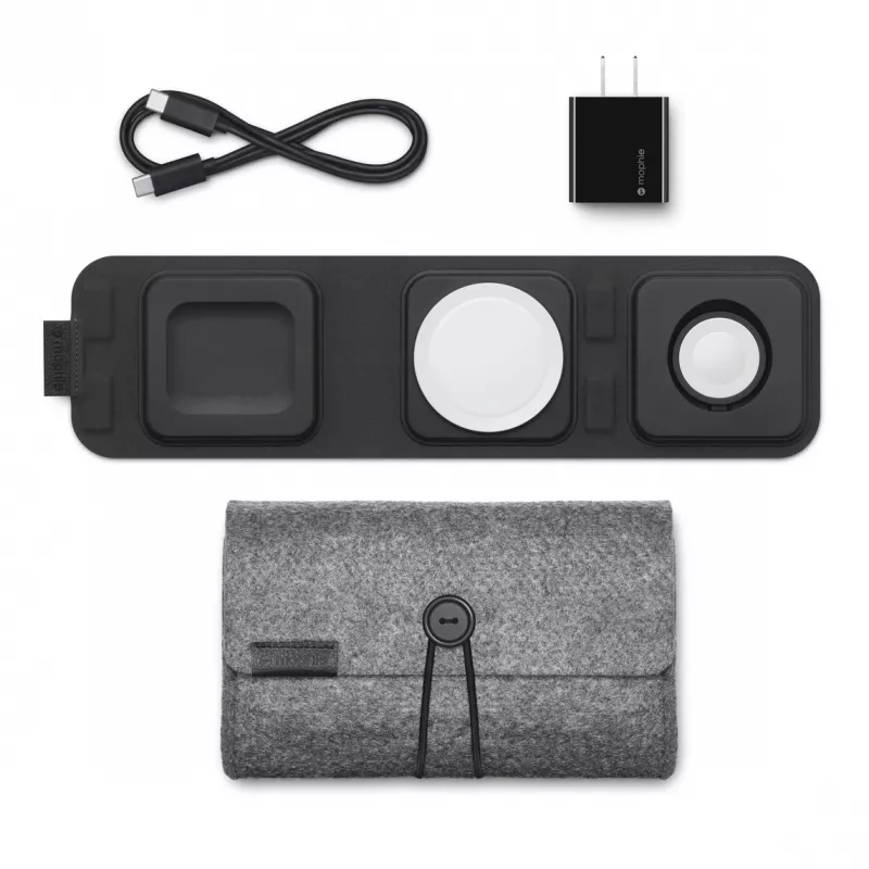 mophie cargador de viaje 3 en 1 con MagSafe (2023), interior, USB, carga inalámbrica, negro