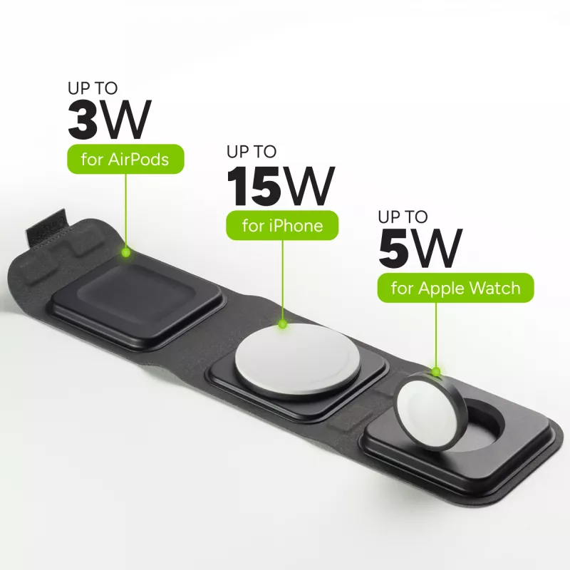 mophie cargador de viaje 3 en 1 con MagSafe (2023), interior, USB, carga inalámbrica, negro