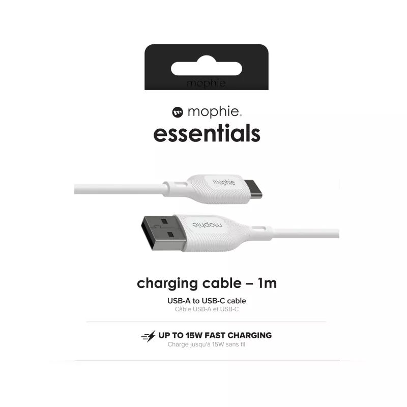 mophie essentials cable de carga | 1M cable USB USB 2.0 USB A USB C blanco