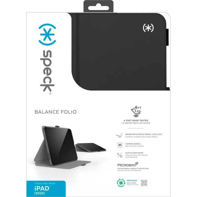 Speck Balance Folio Funda Apple iPad 10,9 (2022) Negra – con Microban