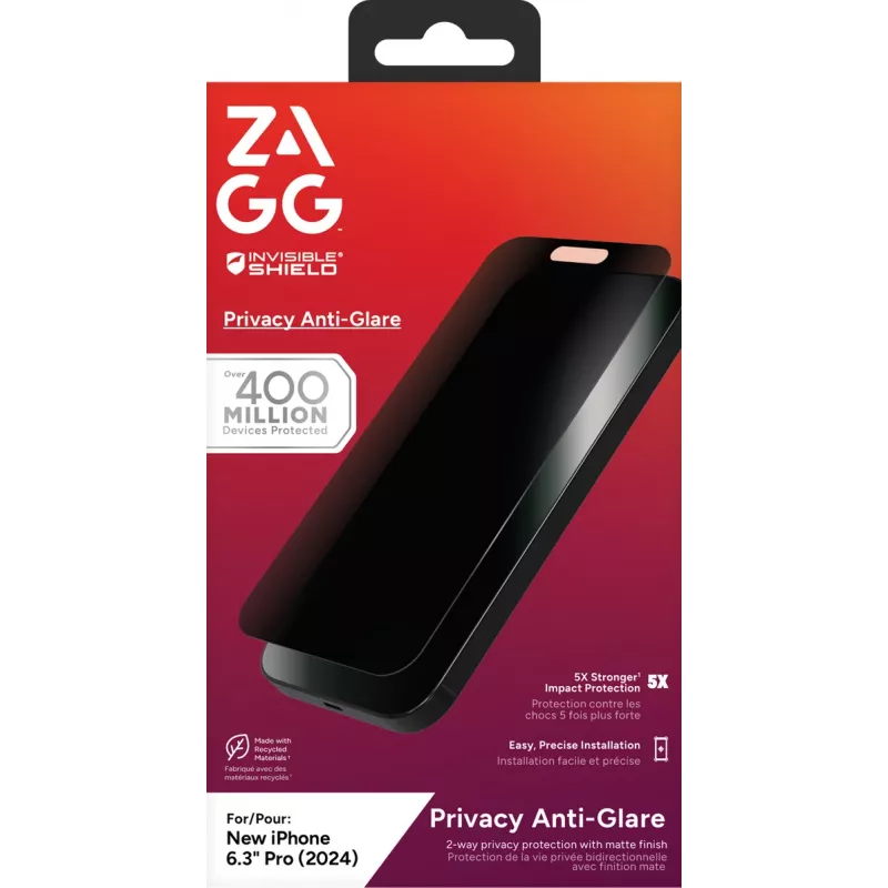 InvisibleShield Glass Elite Privacy Anti Glare Apple iPhone 16 Pro Pantalla