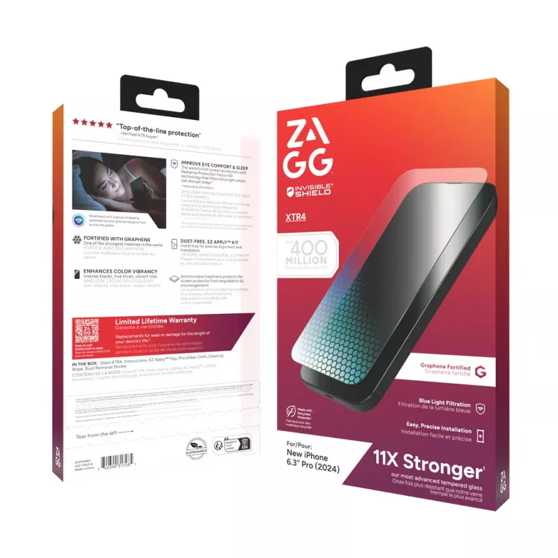 InvisibleShield Glass XTR4 Apple iPhone 16 Pro Pantalla, Apple, iPhone 16 Pro, Antibacteriano, Protección de luz azul, Resistente al polvo, Antirrayaduras, Transparente, 1 unidad