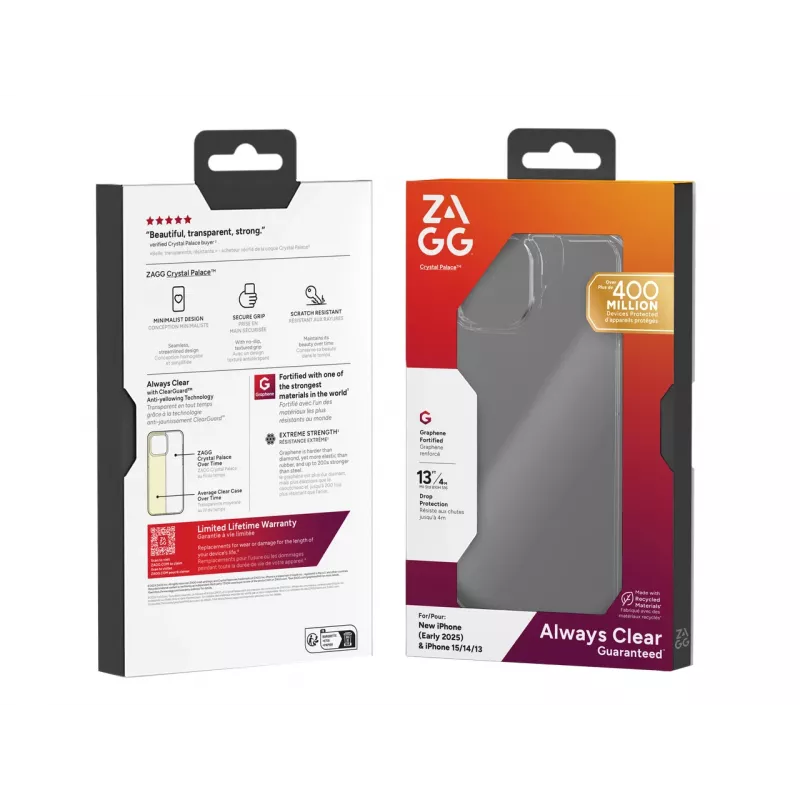 ZAGG Crystal Palace Funda iPhone 17e/16/15/14/13 Transparente, Cubierta, Apple, iPhone 17e/16e/15/14/13, 15,5 cm (6,1