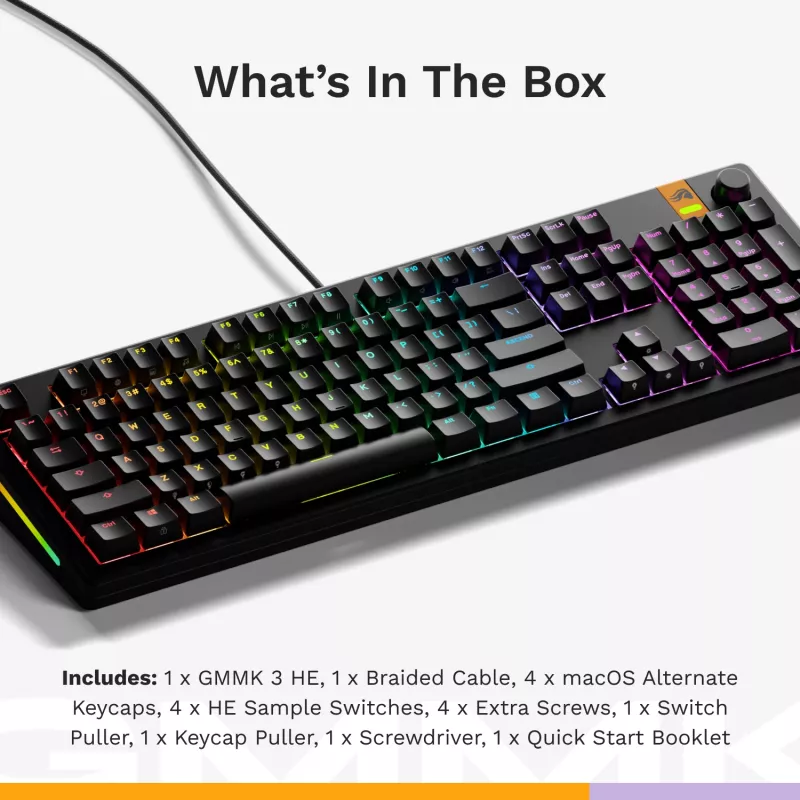 Glorious Gaming GMMK 3 HE 100% Prebuilt Wired Negro - US, Con cable, USB, Mecánico, QWERTY, RGB LED, Negro