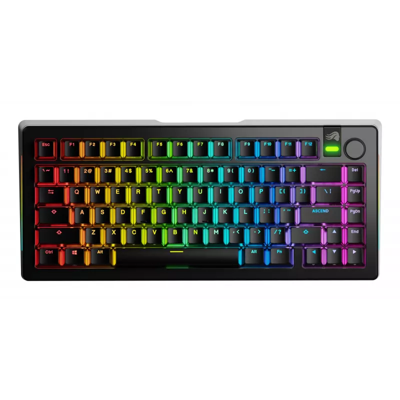Glorious Gaming GMMK 3 PRO 75% Prebuilt Wireless Negro - US, Con cable e inalámbrico, USB + RF Wireless + Bluetooth, Mecánico, QWERTY, RGB LED, Negro