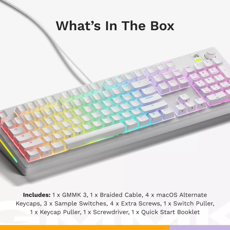Glorious Gaming GMMK 3 100% Prebuilt Wired White - US, con cable, USB, mecánico, QWERTY, RGB LED, blanco