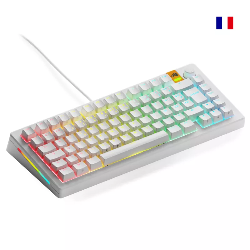 Glorious Gaming GMMK 3 HE 75% Prebuilt Wired White - FR, con cable, USB, mecánico, AZERTY, RGB LED, blanco
