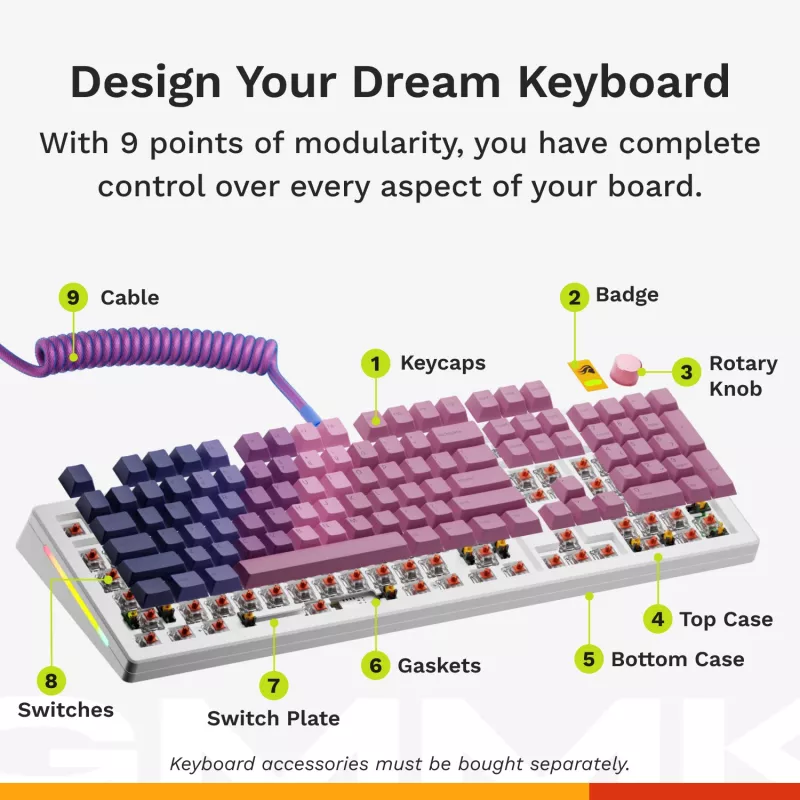 Glorious Gaming GMMK 3 HE 100% Prebuilt Wired White - FR, con cable, USB, mecánico, AZERTY, RGB LED, blanco