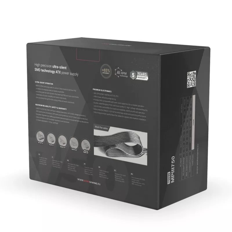 Mars Gaming MPIII750 fuente de alimentación PC 750W ATX 85 % eficiencia 5 años de garantía